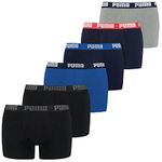 PUMA Mens 6 Pack Basic Underwear Boxers Blue/Black S