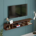 BLUEWUD Sanque Engineering Wood Wall Mount TV Entertainment Unit Set Top Box Stand/TV Cabinet with Shelves for Books & Décor Display Unit (Large Brown Maple)