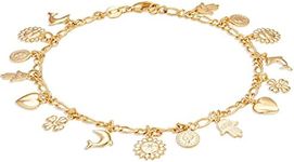 Barzel 18K Gold Plated Charm Anklet, Multi Charm Anklet for Women, 10 Inches - Made In Brazil, 10 Inches, Metal, no gemstone