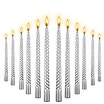 10 Inch Taper Candle, Set of 12,Tapered Candle Burn for 8 Hours, Long Candle Sticks,Tall Candlesticks, Taper Spiral Candles, Dinner Candle Party, Wedding, Halloween (12pack, Silver)