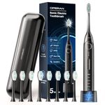 Operan Electric Toothbrush for Adults and Kids Sonic Rechargeable Toothbrush with 5 Modes 2-Min Smart Timer IPX7 Waterproof 40,000 VPM Motor with 8 Brush Heads & Travel Case Black (Matte Black)