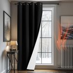 Deconovo Door Curtain Thermal, 100% Blackout Curtain 90 Inch Drop, Eyelet Curtain with Thick Microfiber Liner, Droughts Reducing Black Curtain for Bedroom Room Big Window, 52"x 90", 1 Panel