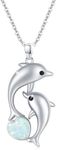 Opal Heart Dolphin Necklace 925 Sterling Silver Mothers Day Gifts For Women Necklace Chains (Moonstone Heart Dolphin Necklace), Sterling Silver, Crystal