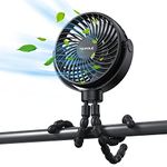 TriPole Portable Stroller Fan 5000mAh Battery Car Seat Fan, 360°Rotation Clip on Baby Fan with Flexible Tripod, 3 Speed Personal Handheld Fan Desk Fan for Crib Treadmill Bike Camping Travel, Black