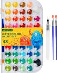 ARTISTRO Washable Watercolor Paint Set 48 Colors with 2 brushes, Refillable Water Brush Pen and Palette, Water Color Paint Set for Kids, Adults, Beginner Artists (4 pack)