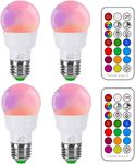 iLC LED Light Bulbs Colour Changing Dimmable 5W E27 Edison Screw A60 RGBW Lights, RGB White Coloured - Dual Memory - 12 Color Choices - Remote Controller Included (Pack of 4)