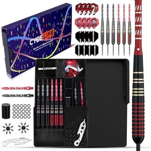 Cyeelife Steel Tip Darts Set - Professional Darts, Brass Barrels, Metal Tip Darts, 16 Extra Flights, 6 Aluminum Shafts,20 O-Rings,2 Flight Protectors,Dart Tool, Dart Sharpener, Darts Case