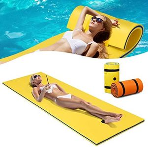 RELAX4LIFE Tapis Flottant Piscine en Mousse XPE 216x66cm pour Piscine Plage Lac, Hamac Flottant Piscine avec Oreiller Roulé pour Sports Nautiques, Bronzage d’Eté, Charge 60kg(Jaune)