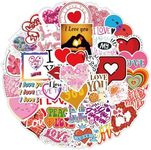 50Pcs Cute Love Stickers for Kids Teens, Valentine's Day Stickers for Couple Girlfriend Boyfriend, Waterproof Heart Stickers for Laptop Water Bottle Guitar Scrapbook Phone Cas (Lover)