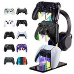 NiHome Iridescent Acrylic 3-Tier Universal Game Controller Headset Holder Stand for PS5 Xbox ONE Switch Colorful Controller Stand Gaming Accessories Anti-Slip Stable Headphone Holder