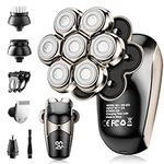 Men's Electric Bald Razor, ROSSIFUR 5-in-1 Bald Men's Head Shaver, IPX7 Waterproof with 7 Rotating Shaver Heads, Nose Hair Sideburn Trimmer, Type C Rechargeable Grooming Set