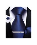 DiBanGu Silk Solid Color Formal Navy Blue Necktie and Pocket Square Cufflinks Tie Clip Sets in Gift Box