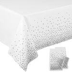 POPOYU 2Pcs White and Silver Dotted Confetti Party Table Cloth 54 * 108 inch Large Plastic Waterproof Table Cover Rectangular Tablecloth for Birthday,Baby Shower,Wedding,Picnic,Party Decoration