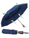 TECKNET Windproof Umbrella - Compact Folding Travel Umbrella with Automatic Open/Close, Wind Resistant, Strong and Portable Umbrella for Rain with Wood Handle and Vented Double Canopy - Men and Women