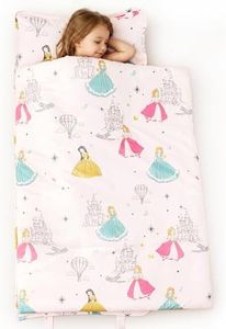 PHF Soft Toddler Nap Mat with Removable Pillow, Rollup Design Kids Sleeping Mat, Slumber Bags for Girls, 55"x23" Toddler Sleeping Bag for Daycare Preschool Travel Camping, Princesses