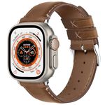 Fullmosa Compatible with Apple Watch Straps 42mm 44mm 45mm 46mm 49mm for Men Women, Leather Apple Watch Strap for Apple Watch Ultra 2/Ultra Series 10/9/8/7/6/5/4/3/2/1/SE, Brown+Black Buckle