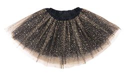 Girl's Princess 4 Layered Dress Up Tulle Tutu Skirt with Sparkling Sequins, Black, 6-8 Years