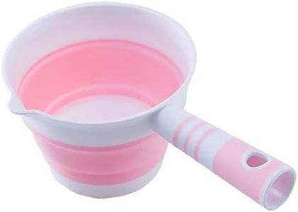HEMOTON Plastic Water Ladle Bath Ladle Foldable Kitchen Water Scoop Hanging Dipper Spoons Hair Washing Water Cup for Kitchen Bathroom (Pink)