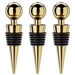 BETTFOR Wine Stoppers for Wine Bottles 3Pcs Vacuum Wine Bottle Stopper with Silicone Reusable Wine Corks, Leak proof Keep Fresh Suitable for Standard (Gold, 3 Pack)