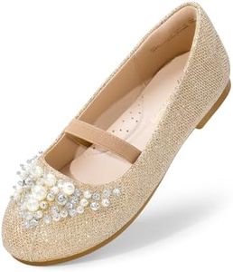 DREAM PAIRS Girls Mary Jane Princess Party Dress Flat Shoes, Gold/Glitter - 4 Big Kid (Aurora-03)