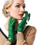 NappaNovum Women's Italian Leather Gloves Lambskin Winter Comfort Gloves (Touchscreen or Non-Touchscreen), Green, Large