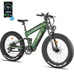 FREESKY 35MPH Electric Bike for Adults, 1000W BAFANG Motor(Peak 1600W) 27AH Dual Battery 26”Fat Tire Mountain E-Bikes Full Suspension Long Range Ebike