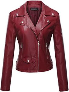 Tanming Women's Faux Leather Moto Biker Short Coat Jacket (WineRed-XL)