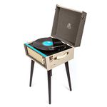 GPO Bermuda Retro Record Player with Removable Legs, Bluetooth Turntable with Built-in Speaker, MP3, USB, Vinyl Player Compatible with External Speakers, Grey