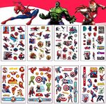 8 Sheets Marvel Avengers Tattoo Stickers, 120+ Superhero Patterns Temporary Fake Face Body Tattoo Stickers for Spider Man Iron Man Hulk Captain America Favors Party Kids Boys School Rewards Gifts