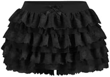 Women Y2K Lace Multi-Layered Bloomers, Lolita Ruffle Shorts, Sexy Short Pumpkin Pants, Elastic Waist Sweet Pettipants (US, Alpha, 3X-Large, Regular, Regular, Black)