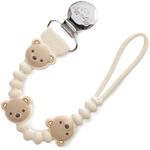 Itzy Ritzy Silicone Pacifier Clip; 100% Food Grade Silicone Pacifier Strap with Clip Keeps Pacifiers, Teethers & Small Toys in Place; Features One-Piece Design, Bear Character & Silicone Cord (Bear)