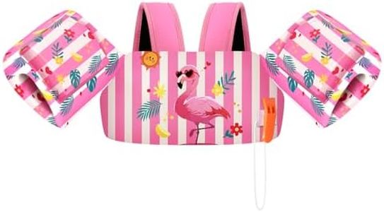 HeySplash Toddler Swim Vest, Toddler Floaties Fit 22-55 Lbs, Kids Swimming Jacket with Adjustable Strap, Arm Floaties Water Wing Children Learn to Swim, Puddle Sea Beach Jumper, Pink-Striped Flamingo