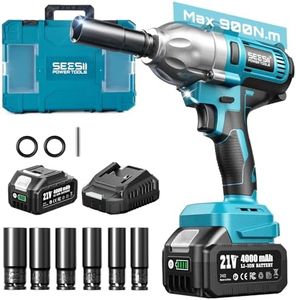 Seesii Cordless Impact Wrench, 800N.m(590ft-lbs) Power Impact Gun 1/2 Inch, 4.0Ah Battery, 3300RPM Impact Wrench, 6 Sockets, Electric Impact Driver for Home Car Truck Mower Father Dad Husband