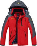 donhobo Men's Fleece Jacket Winter Waterproof Warm Ski Jackets Windproof Coat with Zip Pockets Hood(Red,L)