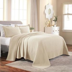 SUPERIOR 100% Cotton Fleur De Lis Matelasse Twin Bedspread, Ivory