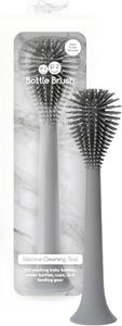 ezpz Bottle Brush (Gray) - Silicone Bottle Cleaning Tool with Long Sturdy Handle, Flexible Top for Tight Spaces - Gently Cleans Cups, Glasses, Bottles and Accessories - Suction Base, BPA-Free