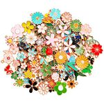 MARFOREVER 120 Pcs Spring Floral Themed Flower Charms for Jewelry Making, Assorted Gold Enamel Charm Pendants for DIY Necklace Bracelet Earrings Making Supplies Gifts for Mom