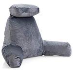 COSTWAY Reading Pillow, Shredded Memory Foam Bed Rest Pillow Back Lumbar Support Cushion with Detachable Neck Roll, Removable Microplush Cover and Pockets, Ultra-comfy Relaxing Sit Up Pillow (Grey)