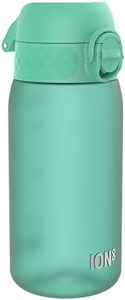 Ion8 Kids Water Bottle, 350 ml/12 oz, Leak Proof, Easy to Open, Secure Lock, Dishwasher Safe, BPA Free, Carry Handle, Hygienic Flip Cover, Easy Clean, Odour Free, Carbon Neutral, Teal Green