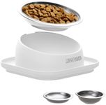 LINSHANMIN Cat Bowls Elevated Tilted Whisker Friendly, Cat Food Bowls for Indoor Cats, Shallow Cat Food Dishes Stainless Steel, Slanted Flat Plastic Feeder Elevated Angled Design.(White)