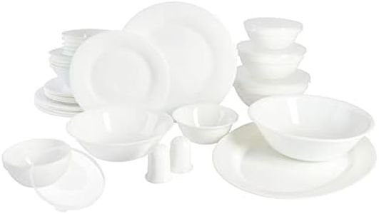 Gibson Home Ultra Break and Chip Resistant Dinnerware Set, Soft Round: Service for 6 (36pcs), Opal Glass
