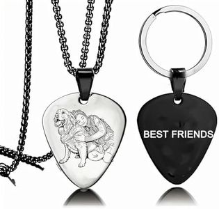 Hsumonre Customize Dog ID Tags Necklace Keychain Set Guitar Picks Pendant Photo Text Patterns Engraved Tag for Pet Lovers Owners Personalized Cat Human Best Friend Family Memorial Gift (Black)