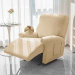 HOKIPO 4-Pieces Super Stretch Recliner Chair Cover 1 Seater Fully Covered Washable Furniture Protector, Beige (AR-4740-BGE), Polyester