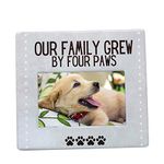 Our Family Grew by Four Paws Photo Frame - New Puppy or Kitty Frame Adoption Rescue Animals - Light Gray Background with Paw Print Design Dog or Cat - Standard 4 X 6 Photographs Opening