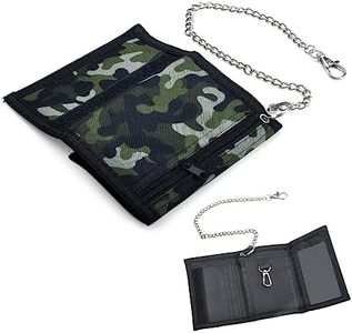 DAWRIS Portafoglio Uomo Slim a Tre Ante con Clip a Catena Portafoglio Sottile RFID in Tessuto con Cerniera per Wallet Porta Carte con Portamonete per Regalo Viaggio Sport (Verde Mimetico)