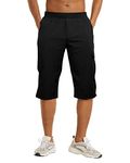 NANAMEEI Summer Lightweight Shorts 3/4 Length Shorts Mens Shorts with Zip Pockets,Black,3XL