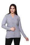 PIPASA Women Ladies Girls Winter Wear Woolen Open Front Hem Long Sleeves Shrug Button Top Cardigans Sweaters (L, Grey SELF)