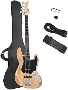 GLARRY 4 String GJazz Electric Bass Guitar Full Size Right Handed with Guitar Bag, Amp Cord and Beginner Kits (Burly Wood)