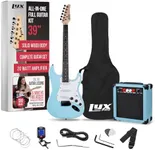 LyxPro 39 inch Electric Guitar Kit Bundle with 20w Amplifier, All Accessories, Digital Clip On Tuner, Six Strings, Two Picks, Tremolo Bar, Shoulder Strap, Case Bag Starter kit Full Size - Retro Blue