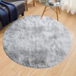 lekeplus Rugs Round Soft Shaggy Rugs Non-shedding Non-slip Rugs Modern Indoor Outdoor Fluffy Rugs, For Living Room, Bedroom, Children's Room Round Carpet (Grey, 120x120cm)